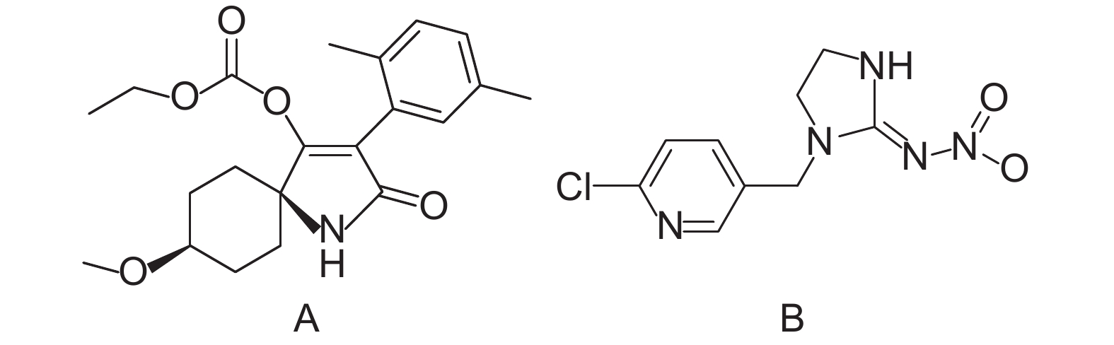 螺虫乙酯 (a) 和吡虫啉 (b) 化学结构式